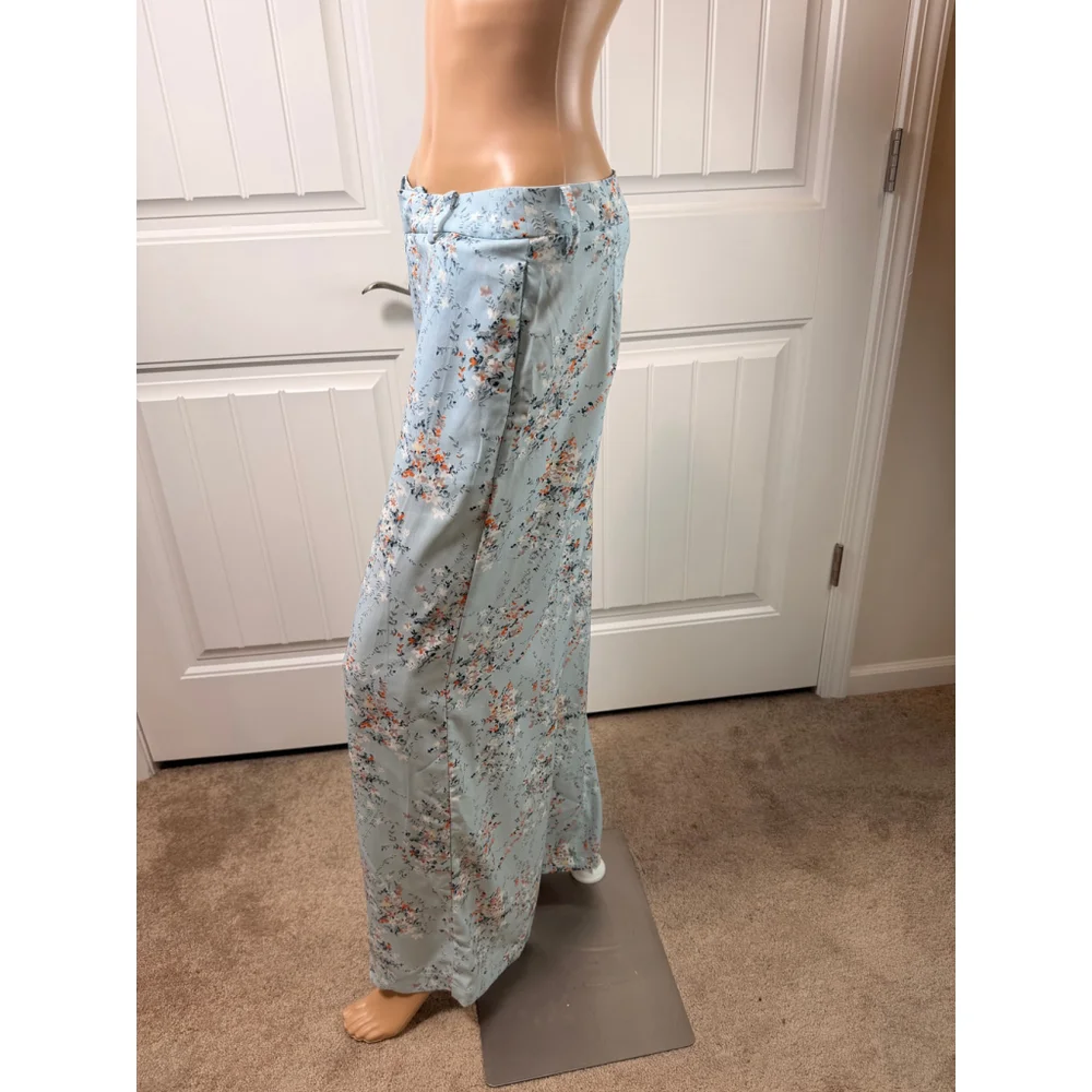 Women's Nasty Gal Size 8 Light Blue Floral Trousers Wide Leg Cottagecore Peasant